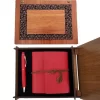 Ahşap Kutulu Kırmızı Deri Defter ve Metal Kalem Set