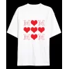 Anneler Gününe Özel Tasarım MOM Kalp Baskılı T-shirt - Beyaz