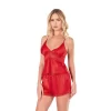 Kırmızı Saten Babydoll Şort Takımı