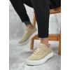 BA0104 Bağcıklı Krem Süet Beyaz Taban Spor Klasik Erkek Ayakkabı
