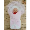 Luz&Pos Bal Peteği My Princess Taç Nakış İnci Fiyonklu Dantel Duvaklı Delüks Kundak Bebek Battaniyesi Pembe