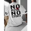 Baskılı Oversize Bisiklet Yaka T-shirt - Beyaz