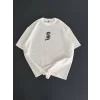 Baskılı Oversize Bisiklet Yaka T-shirt - Beyaz