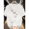 Baskılı Oversize Bisiklet Yaka T-shirt - Beyaz
