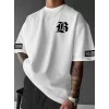 Baskılı Oversize Bisiklet Yaka T-shirt - Beyaz