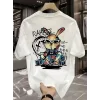 Baskılı Oversize Bisiklet Yaka T-shirt - Beyaz