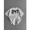 Baskılı Oversize Bisiklet Yaka T-shirt - Beyaz