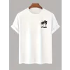 Baskılı Oversize Bisiklet Yaka T-shirt - Beyaz