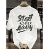 Baskılı Oversize Bisiklet Yaka T-shirt - Beyaz