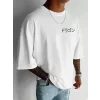 Baskılı Oversize Bisiklet Yaka T-shirt - Beyaz