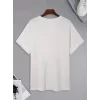 Baskılı Oversize Bisiklet Yaka T-shirt - Beyaz