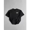 Baskılı Oversize Bisiklet Yaka T-shirt - Siyah