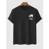 Baskılı Oversize Bisiklet Yaka T-shirt - Siyah