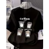 Baskılı Oversize Bisiklet Yaka T-shirt - Siyah