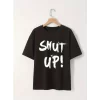 Baskılı Oversize Bisiklet Yaka T-shirt - Siyah