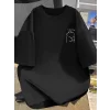 Baskılı Oversize Bisiklet Yaka T-shirt - Siyah