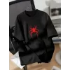 Baskılı Oversize Bisiklet Yaka T-shirt - Siyah