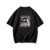 Baskılı Oversize Bisiklet Yaka T-shirt - Siyah