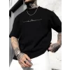 Baskılı Oversize Bisiklet Yaka T-shirt - Siyah