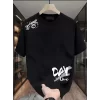 Baskılı Oversize Bisiklet Yaka T-shirt - Siyah