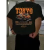 Baskılı Oversize Bisiklet Yaka T-shirt - Siyah