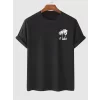 Baskılı Oversize Bisiklet Yaka T-shirt - Siyah