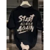 Baskılı Oversize Bisiklet Yaka T-shirt - Siyah