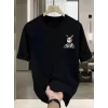 Baskılı Oversize Bisiklet Yaka T-shirt - Siyah