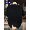 Baskılı Oversize Bisiklet Yaka T-shirt - Siyah