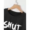 Baskılı Oversize Bisiklet Yaka T-shirt - Siyah