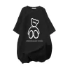 Baskılı Oversize Bisiklet Yaka T-shirt - Siyah