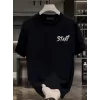 Baskılı Oversize Bisiklet Yaka T-shirt - Siyah