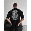 Baskılı Oversize Bisiklet Yaka T-shirt - Siyah