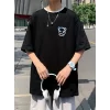 Baskılı Oversize Bisiklet Yaka T-shirt - Siyah