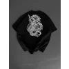 Baskılı Oversize Bisiklet Yaka T-shirt - Siyah