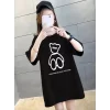 Baskılı Oversize Bisiklet Yaka T-shirt - Siyah