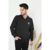 Luz&Pos Baskılı V Yaka Uzun Kol Dokuma Triko - Füme