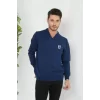 Luz&Pos Baskılı V Yaka Uzun Kol Dokuma Triko - Indigo