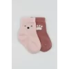 Luz&Pos Bear Penye Soket Çorap 2li Pembe