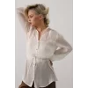 Belden Bağlamalı Uzun Kol Gömlek - Taş