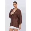 Cepli Oversize Gömlek - Kahve