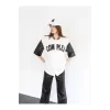 Complex Kolları Deri Kolej Oversize T-shirt - Beyaz