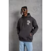 Erkek Baskılı Kapşonlu Sweat - Füme