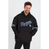 Luz&Pos Erkek Baskılı Kapşonlu Üç İplik Oversize Sweatshirt - Siyah