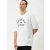 Erkek Baskılı Oversize T-shirt - Beyaz