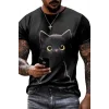 Erkek Bisiklet Yaka Kedi Baskılı Süprem T-shirt