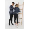 Luz&Pos Erkek Çizgili Nakışlı Kazak - Mavi