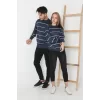 Luz&Pos Erkek Çizgili Nakışlı Kazak - Mavi