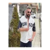 Luz&Pos Erkek Complex Kolları Deri Kolej Oversize T-shirt - Beyaz
