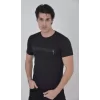 Luz&Pos Erkek Göğüste Fermuar Aksesuarlı Dar Kalıp T-shirt - Siyah